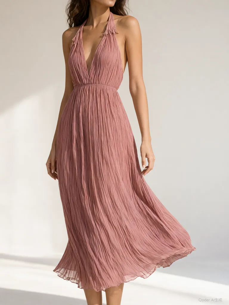 Pleated Halter Dress